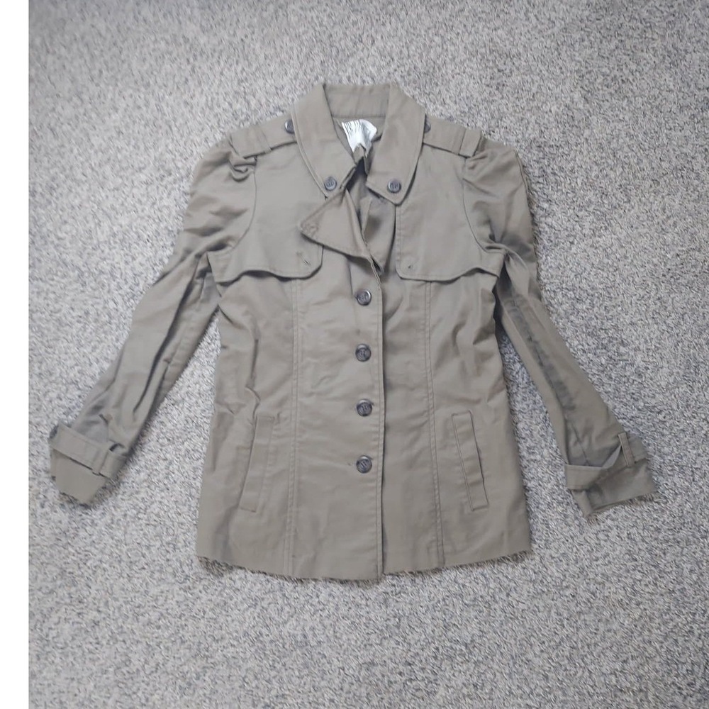 BB Dakota Jacket Womens L Green Utility Trench Button Up Military Epaulets